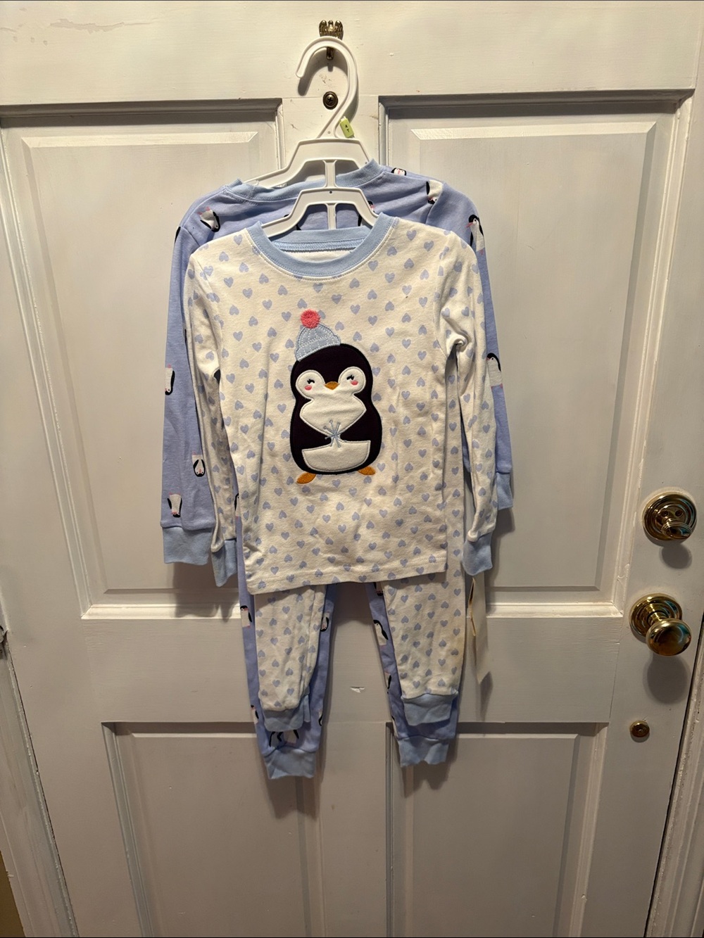 Carter's Light Blue and White Penguin Heart Pajama Set